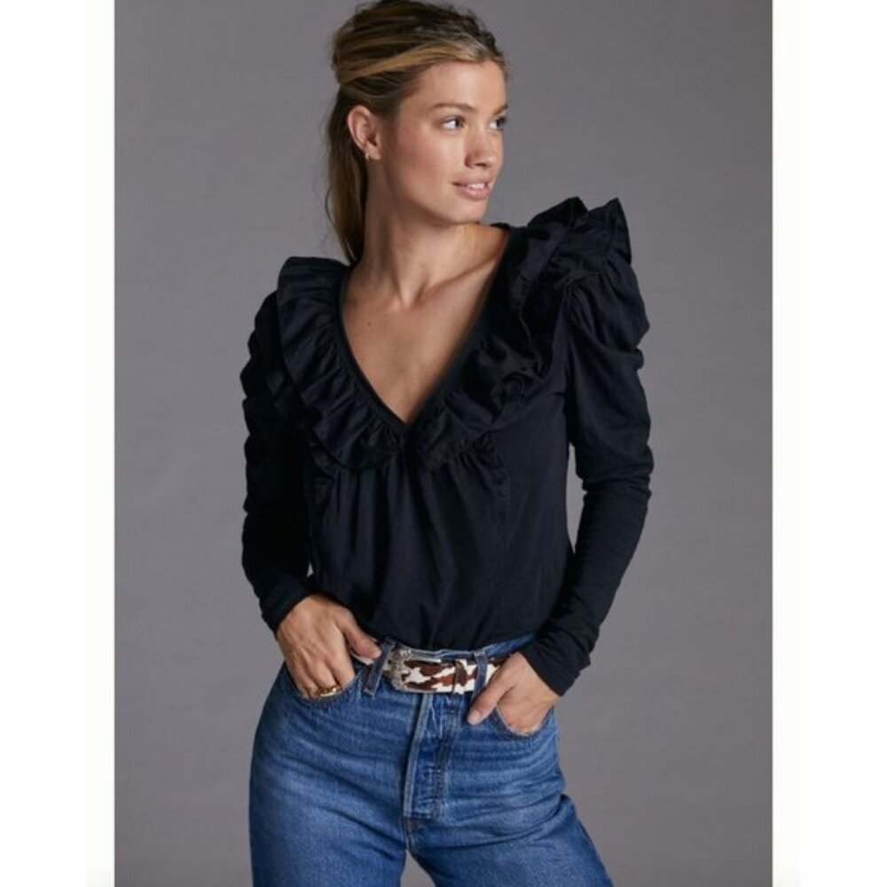 Anthropologie Ruffled V-Neck Top